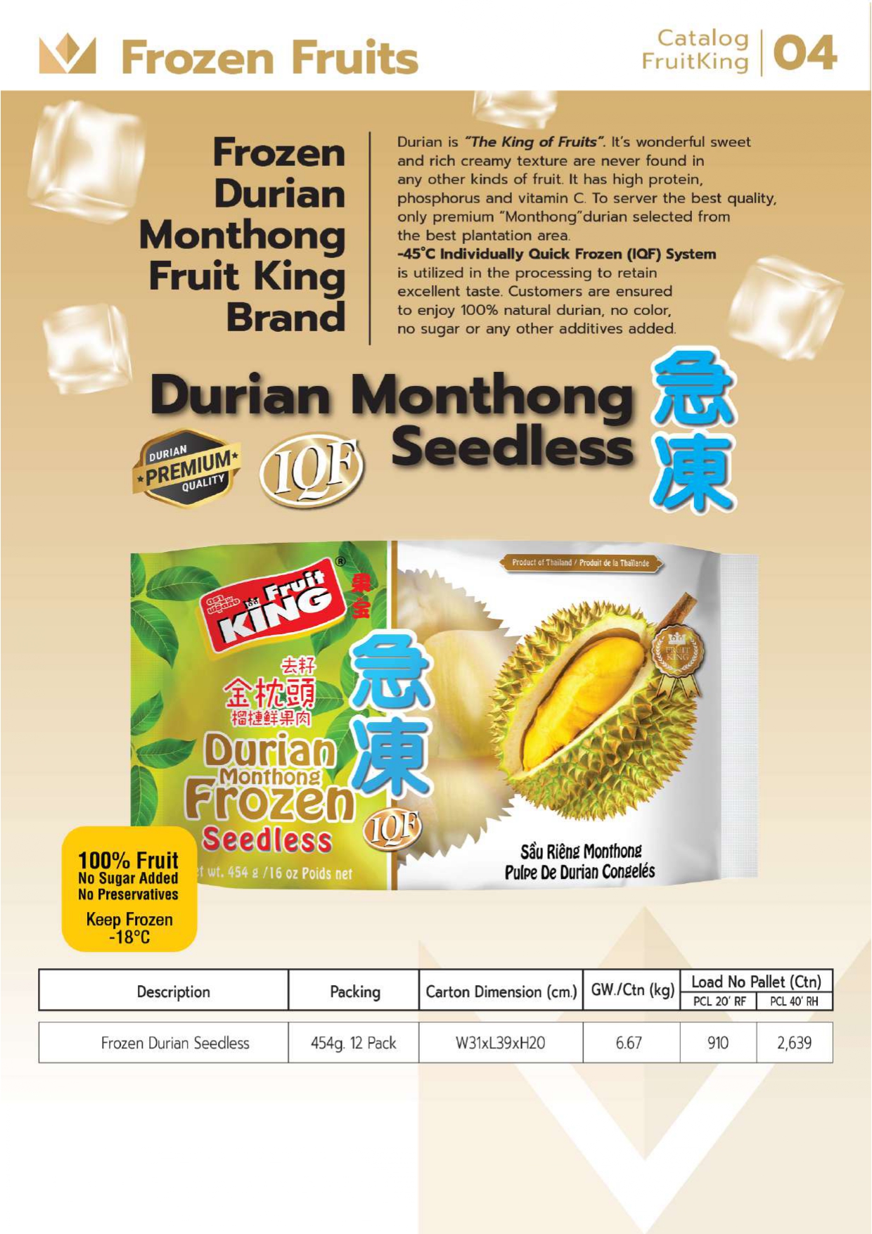 Durian Frozen Seedless